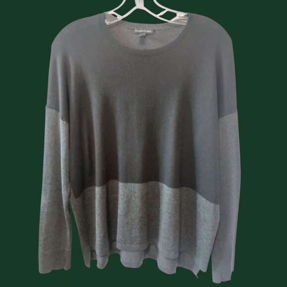 Eileen Fisher Womens Tunic Color Block Crewneck Relaxed Fit Gray Xsmall - Picture 1 of 9